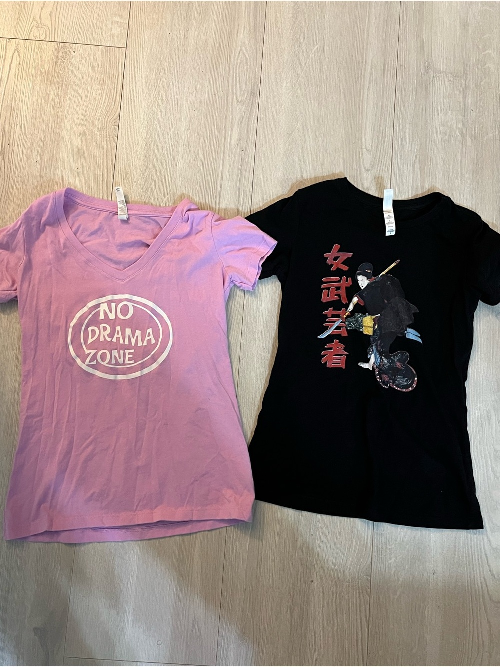 Lavender Short Sleeve Tee 'No Drama Zone' Graphic & Samurai Woman Tee